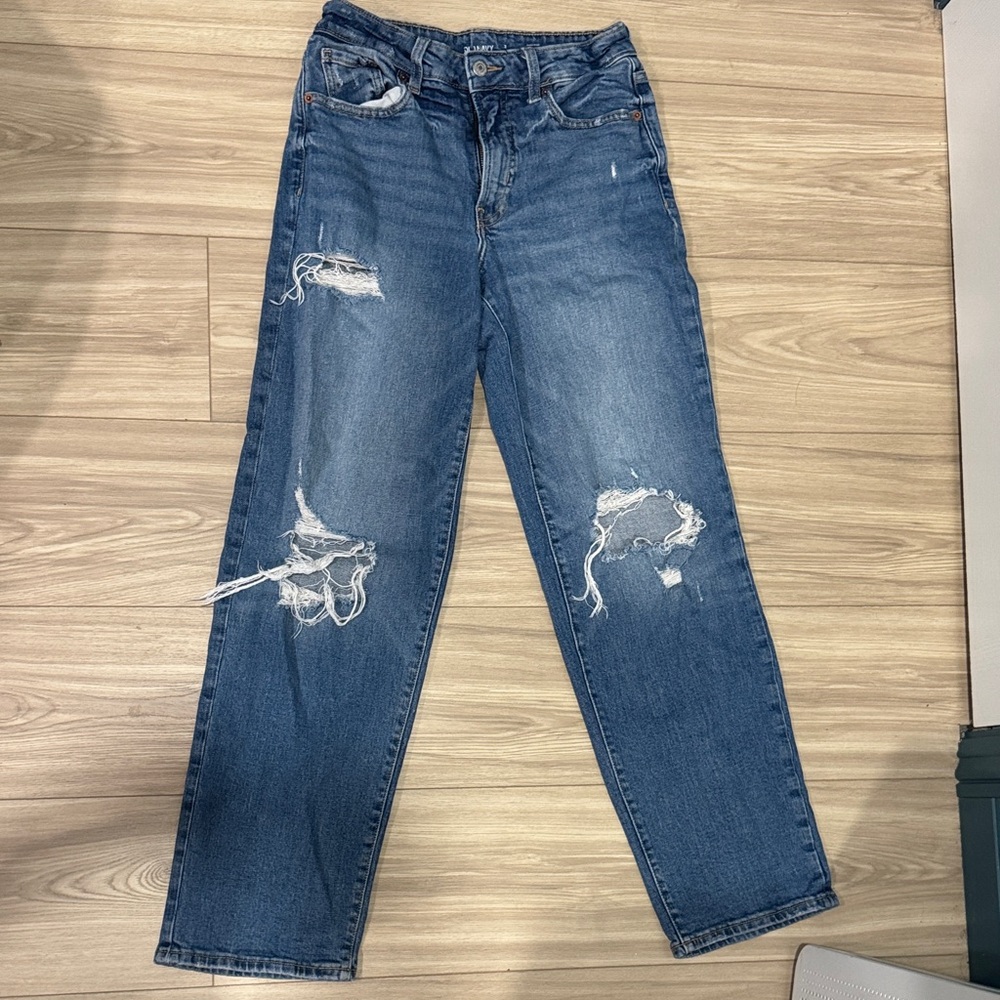 Old Navy Women's Distressed Straight Leg Jeans - Blue